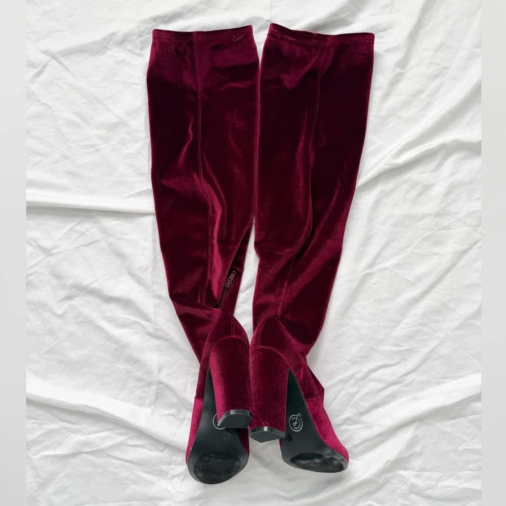 Chinese Laundry Red Wine Brenda Velvet Over The Knee Boots | Burgundy | Size 6